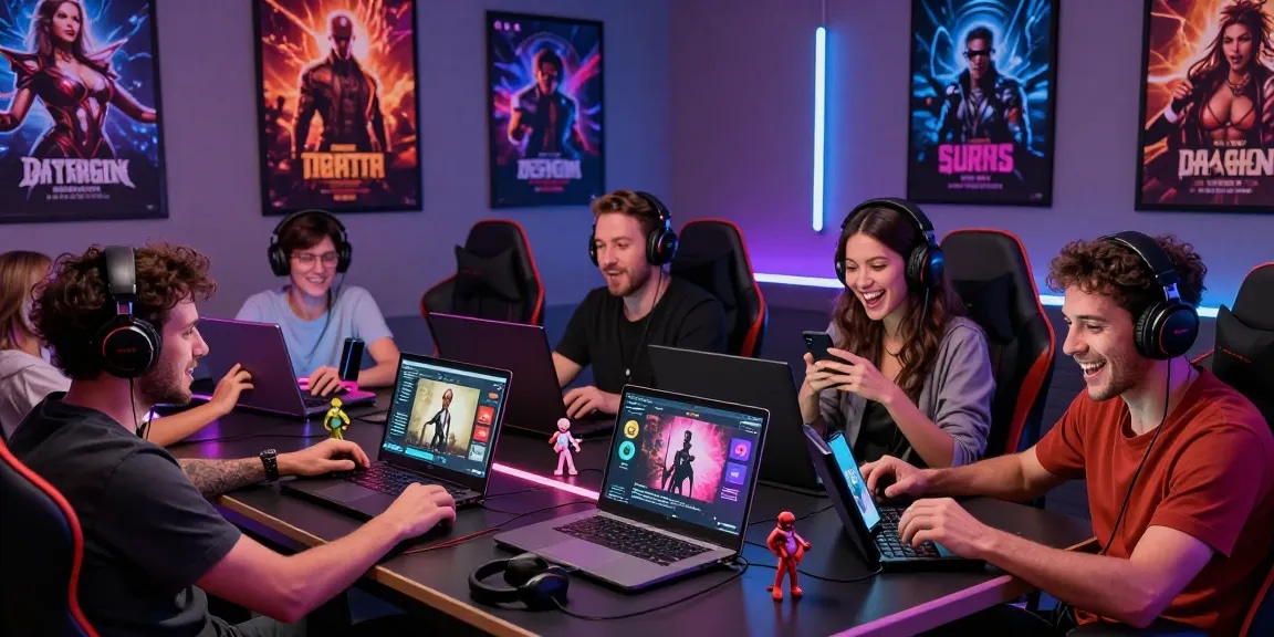 Engaged players enjoying real porn games in a vibrant gaming room.
