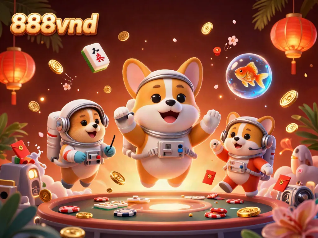 Experience thrilling leaps in gaming with 888vnd's vibrant casino scene in zero gravity.