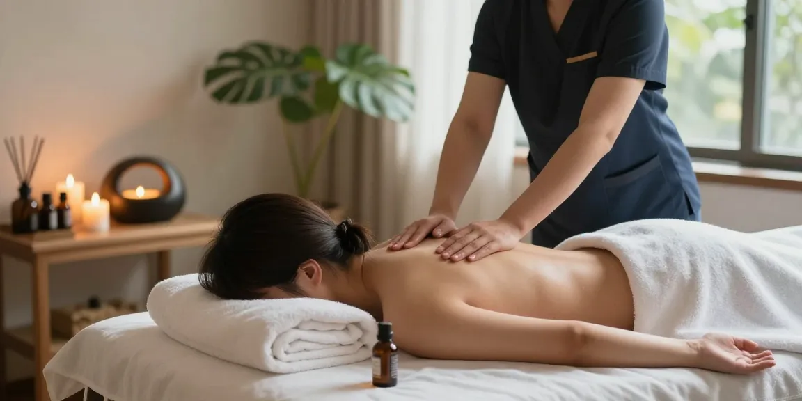 Experience soothing 군포출장안마 in a tranquil massage therapy setting with warm lights and calming elements.