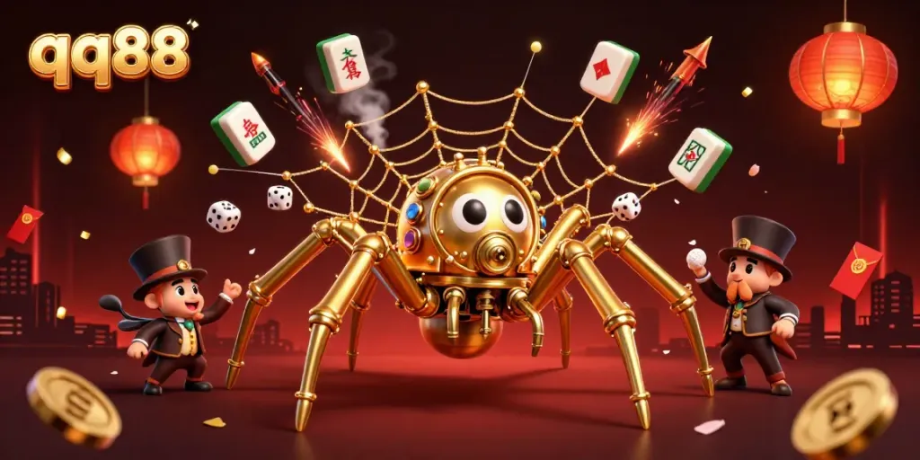 Experience thrilling action with the qq88 steampunk spider catching dice in a dynamic casino scene.