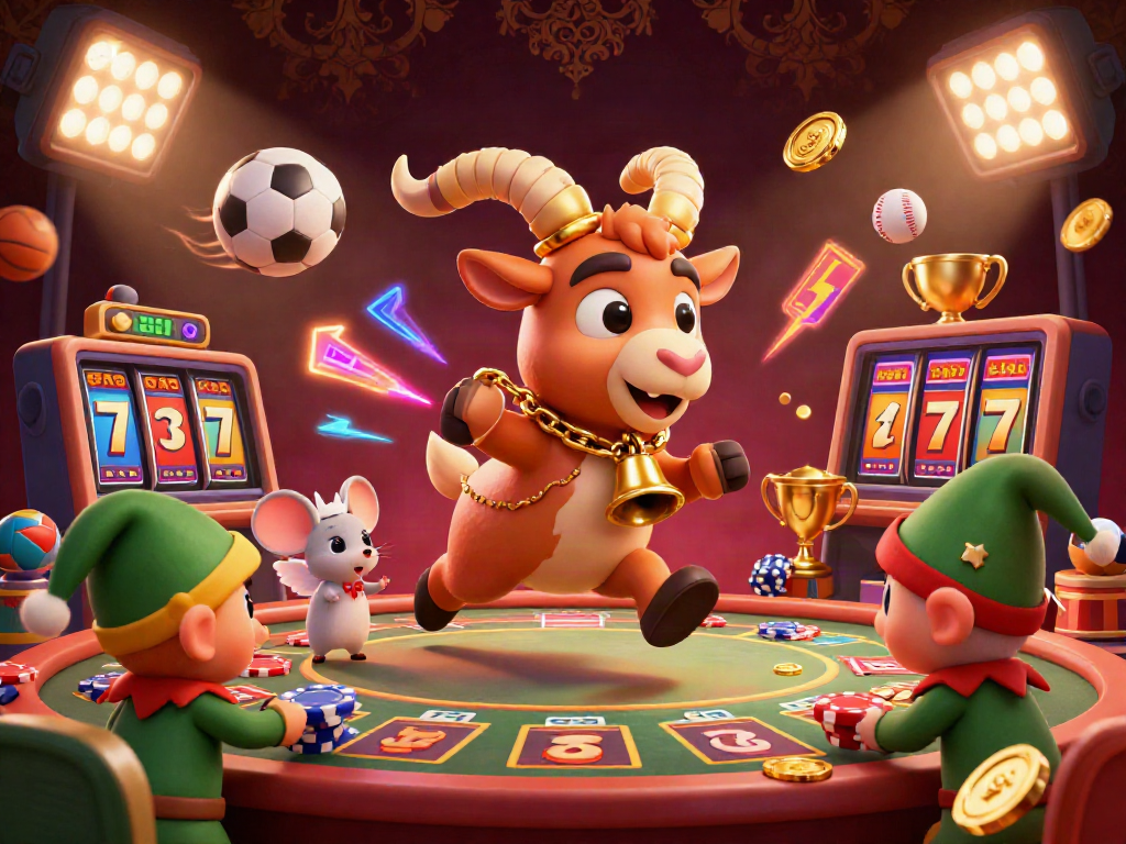 Engage in exciting n188 casino action featuring festive characters in a dynamic gaming scene.