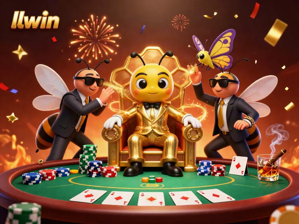 Experience the thrill of llwin as a bumblebee mob boss presides over a vibrant poker scene.