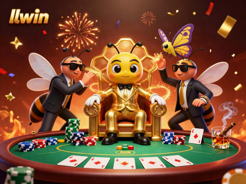 Experience the thrill of llwin as a bumblebee mob boss presides over a vibrant poker scene.