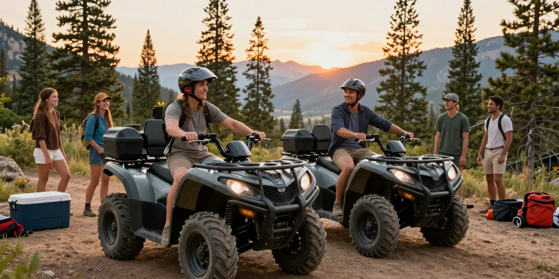 Exciting outdoor ATV for sale USA adventure with friends preparing for exploration in a stunning landscape.