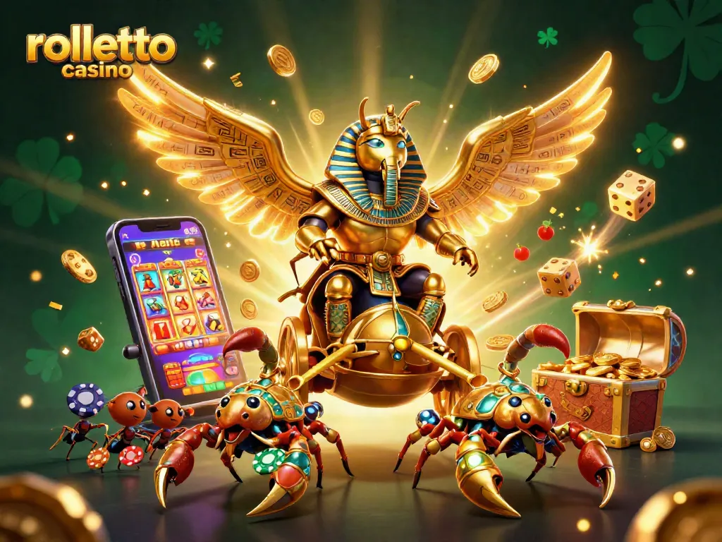 Experience the thrill of rolletto casino with its dynamic 3D illustration of a jackpot explosion and exciting casino elements.