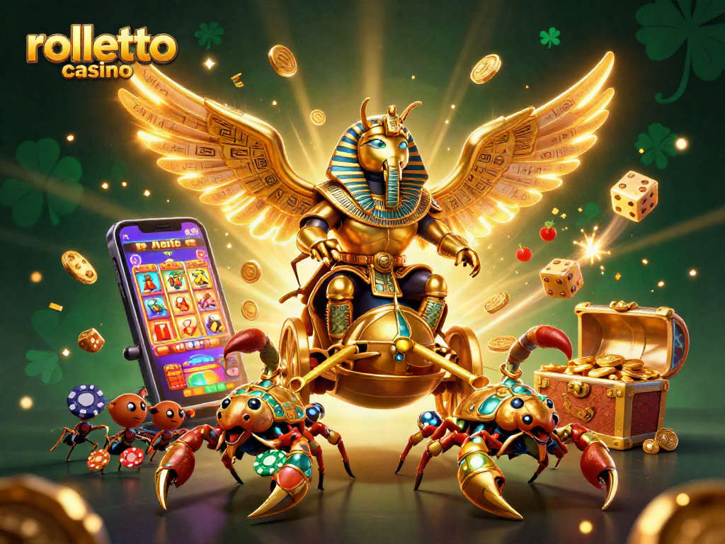 Experience the thrill of rolletto casino with its dynamic 3D illustration of a jackpot explosion and exciting casino elements.