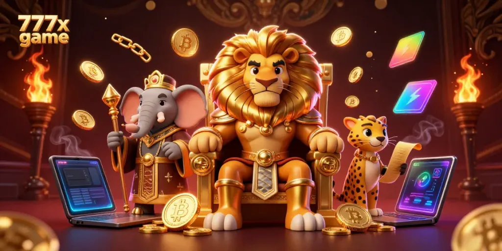 Experience the excitement of the 777x game with vibrant 3D characters in a casino setting.