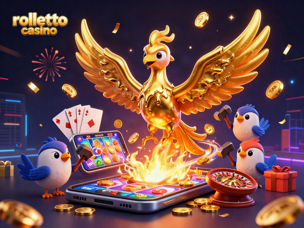 Experience the thrill at rolletto casino with vibrant 3D gaming elements and a golden phoenix.