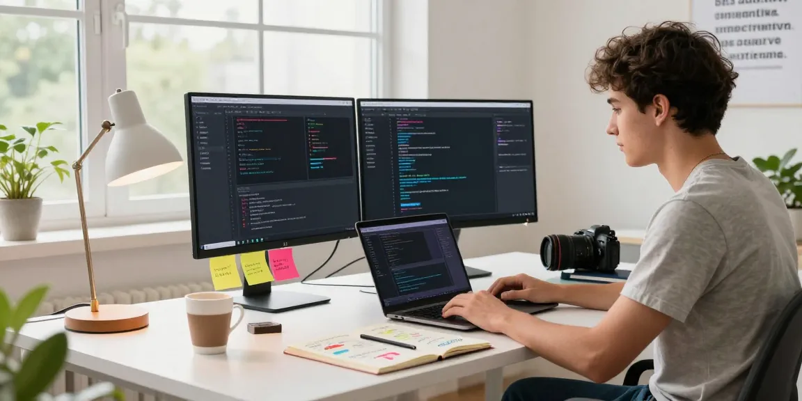 Dynamic workspace showcasing instant indexing techniques with a developer analyzing SEO data on dual monitors.