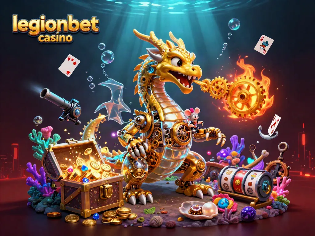 Experience excitement at legionbet casino with a vibrant illustration of a golden dragon and dynamic casino elements.
