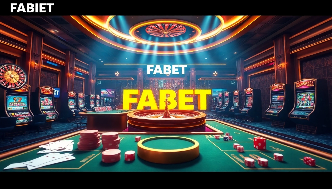 Experience the excitement of online betting at FABET's vibrant casino scene with roulette and slot machines.
