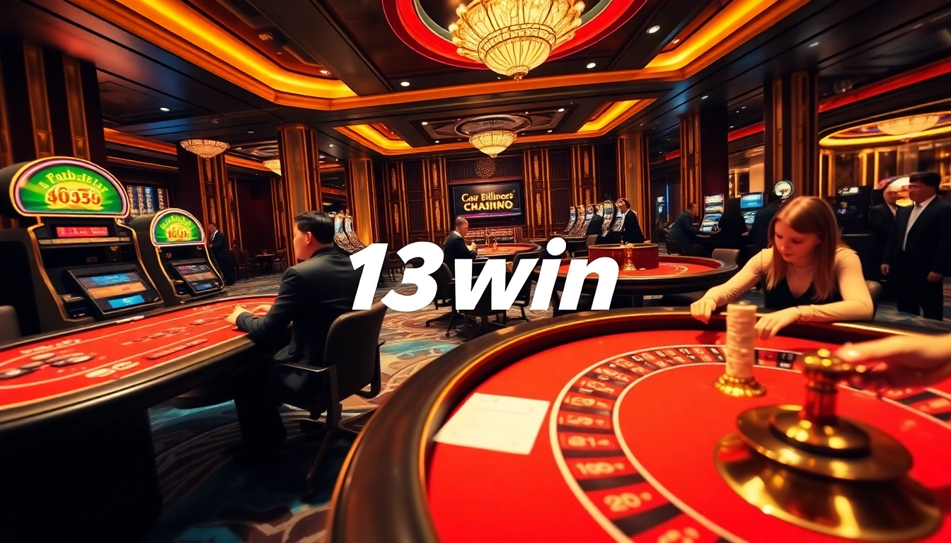 Players enjoying poker at 13win casino, showcasing excitement and luxury in gambling.