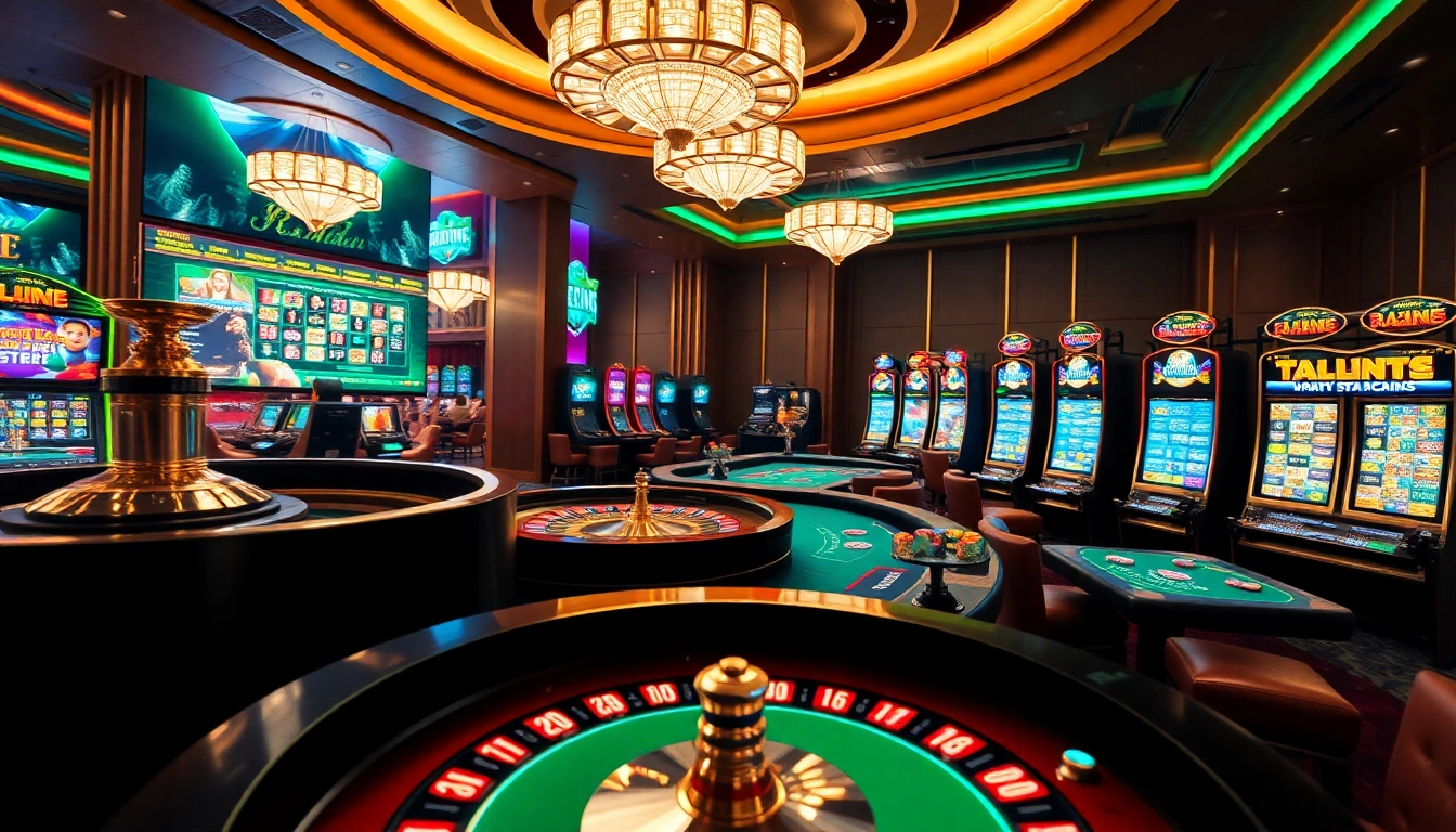 TK88 players enjoying a thrilling casino experience with vibrant slot machines and poker tables.