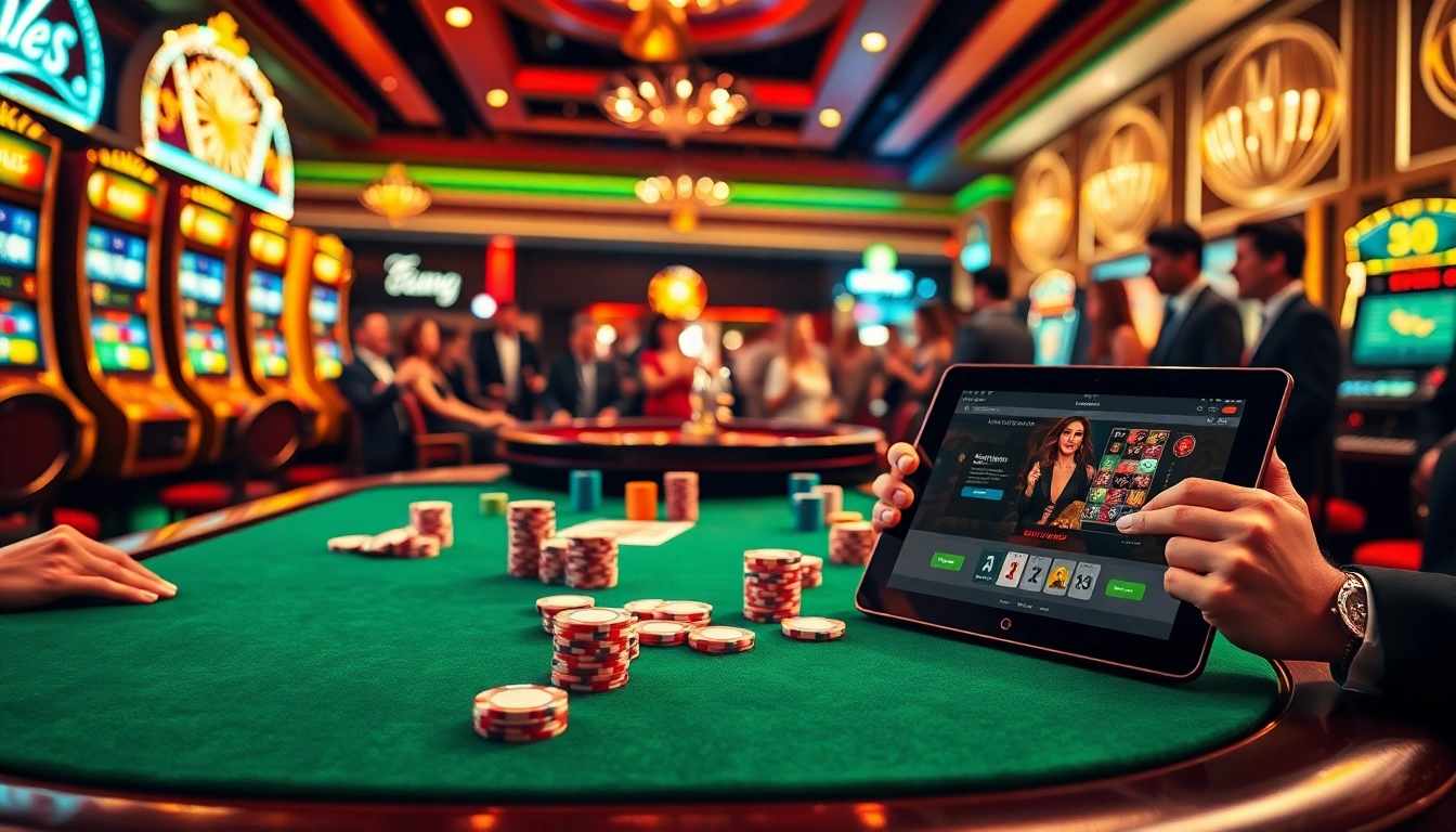 Engaging casino atmosphere at https://ee8868.shop/ with vibrant gaming tables, colorful chips, and excited players.