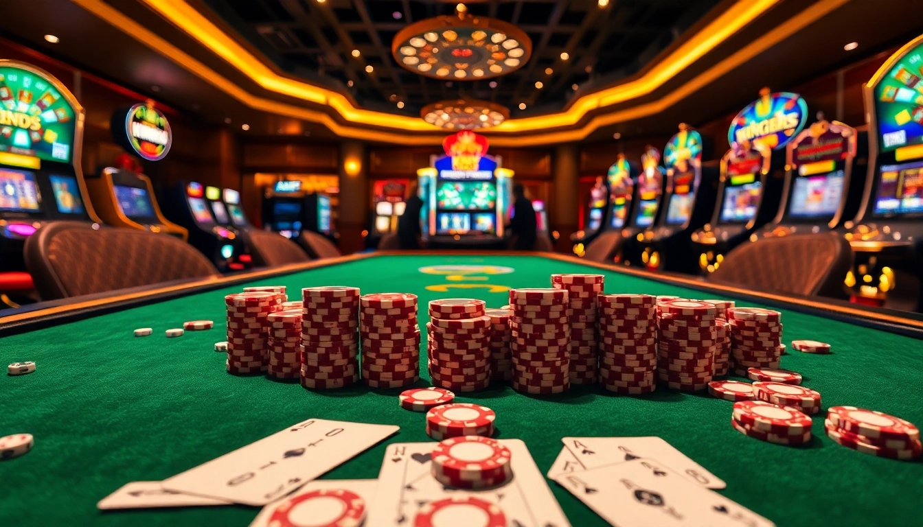 Exciting gameplay at KING88.limited with vibrant casino table settings, poker chips, and dice.