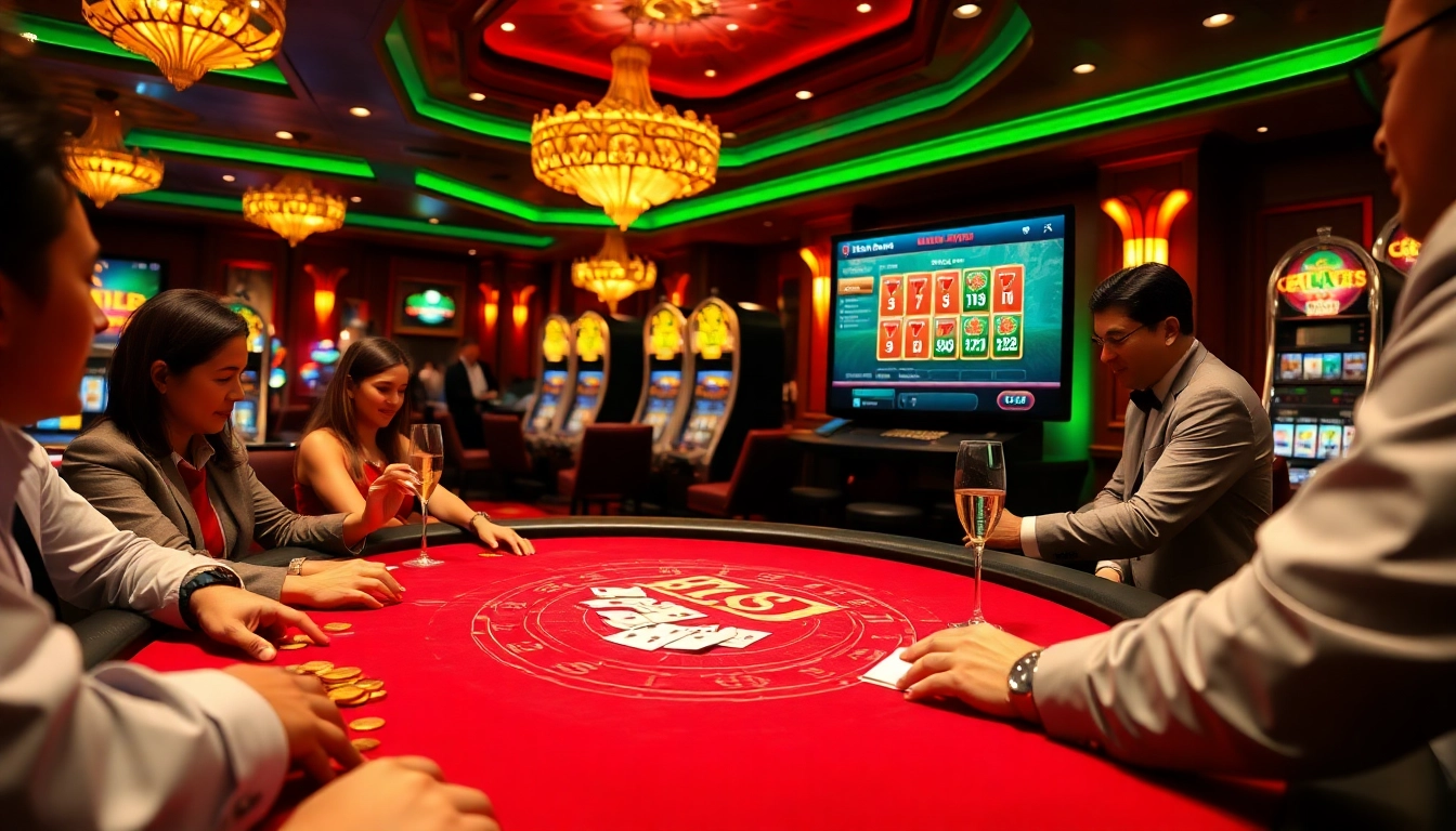 Experience the thrill at BJ 888 with players enjoying blackjack, cards, and glamorous casino vibes.