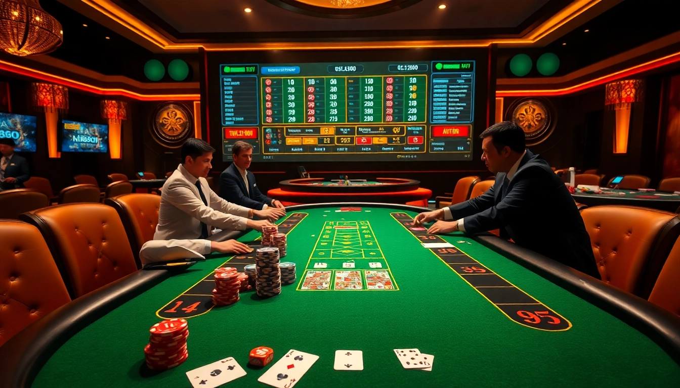 Experience the excitement of Uk88 top with a vibrant casino scene featuring professional dealers and high-stakes gameplay.