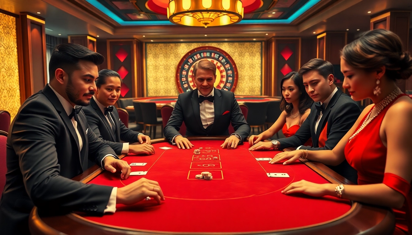 Players enjoying an intense poker game at a luxurious casino, highlighting the keyword 여기여 amidst the excitement.