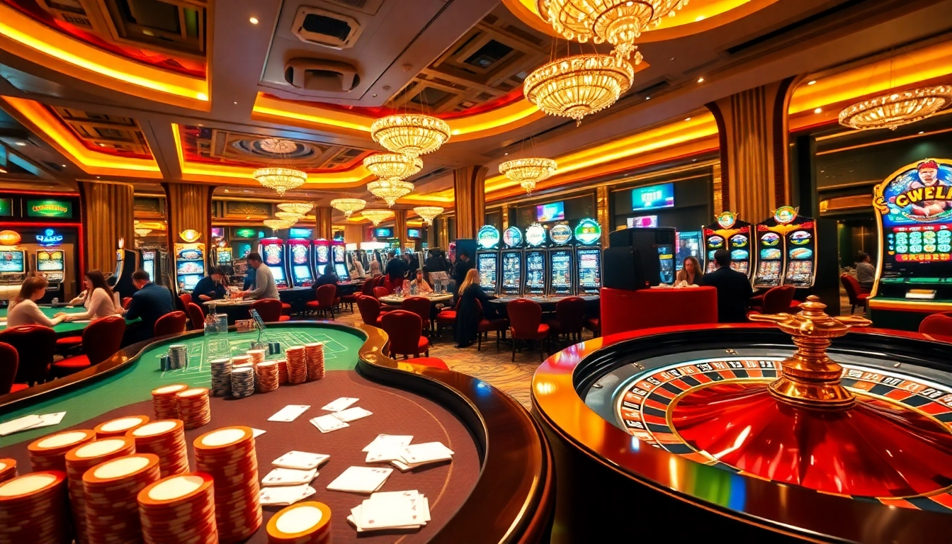 Players enjoying poker and roulette at tv88 casino, showcasing a vibrant gambling atmosphere.