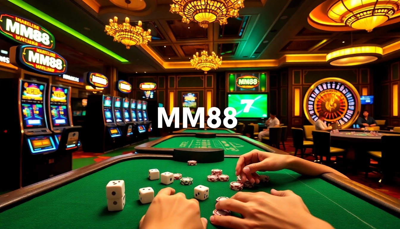 Engaging players at MM88 casino tables with vibrant chips and a luxurious ambiance.