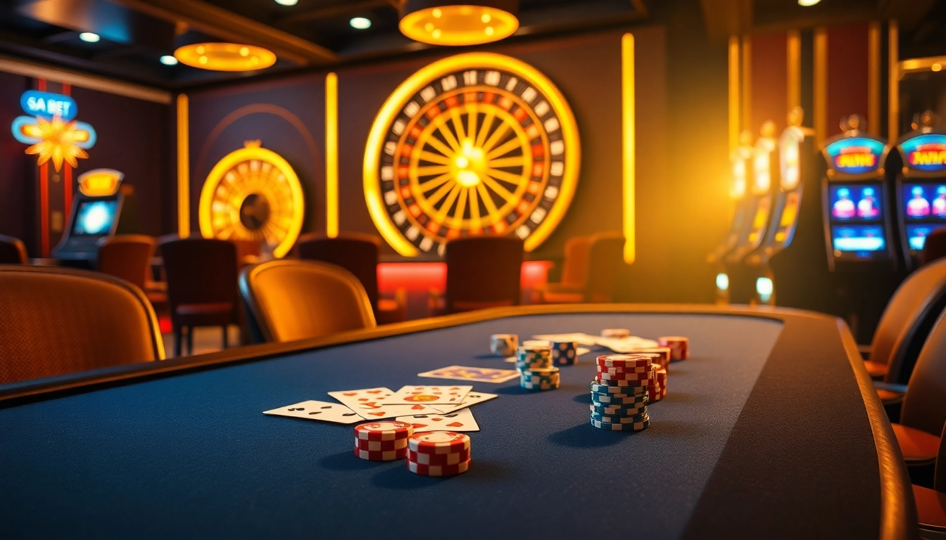Engaging view of SAO BET casino scene with poker, roulette, and vibrant games.