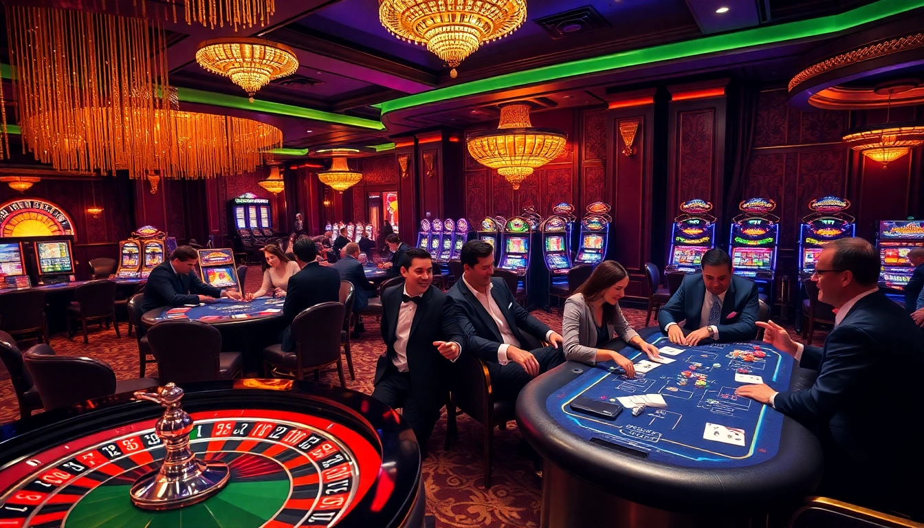 Betting excitement at https://kingarthurcafe.com/menu featuring poker tables and a roulette wheel.