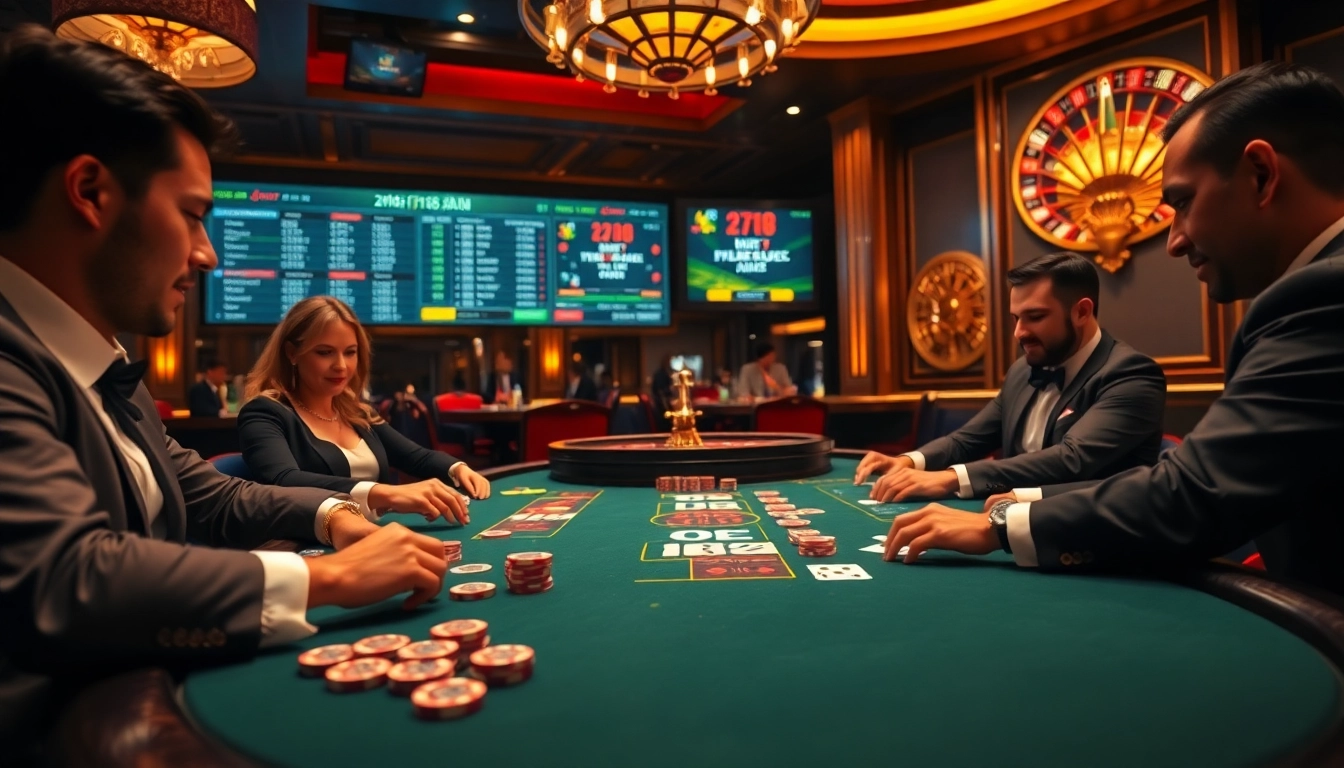 Immersive casino experience at https://f168.studio/ showcasing high-stakes poker action and a spinning roulette wheel.