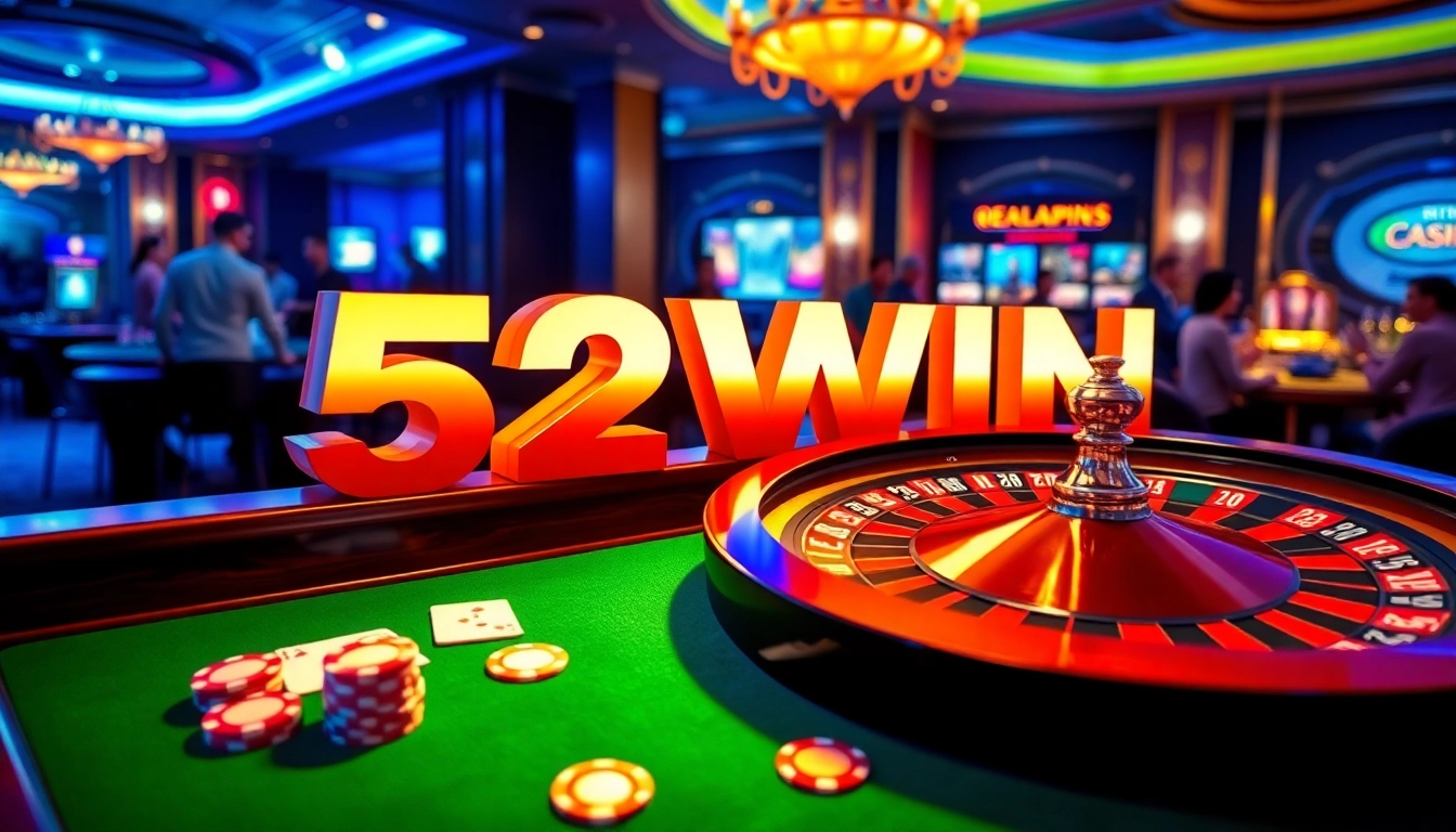 Experience the thrill of 52WIN casino gaming with vibrant tables and cards.