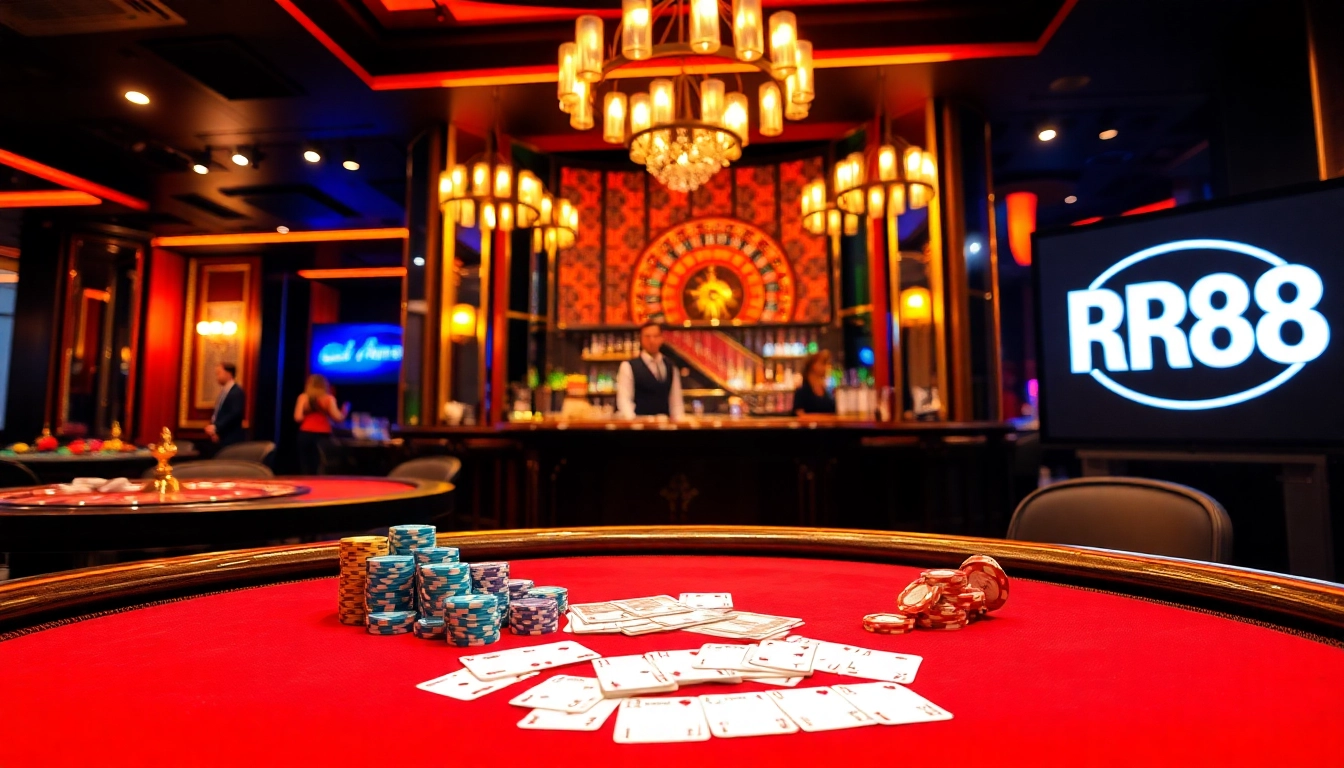 Exciting poker game at RR88 casino with vibrant colors and professional atmosphere.