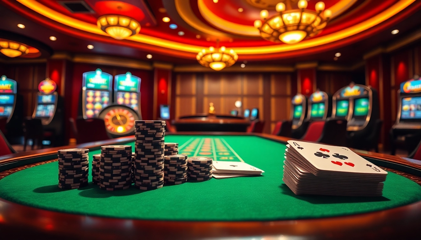 Exciting gambling action at nhà cái 789win with vibrant poker chips and roulette wheel.