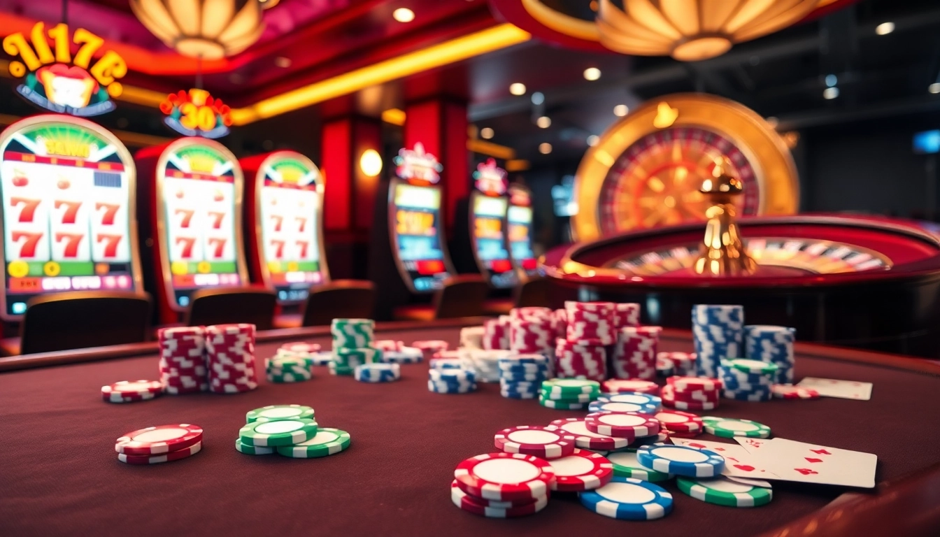 Experience the thrill of 13Win casino with vibrant poker chips and spinning roulette.