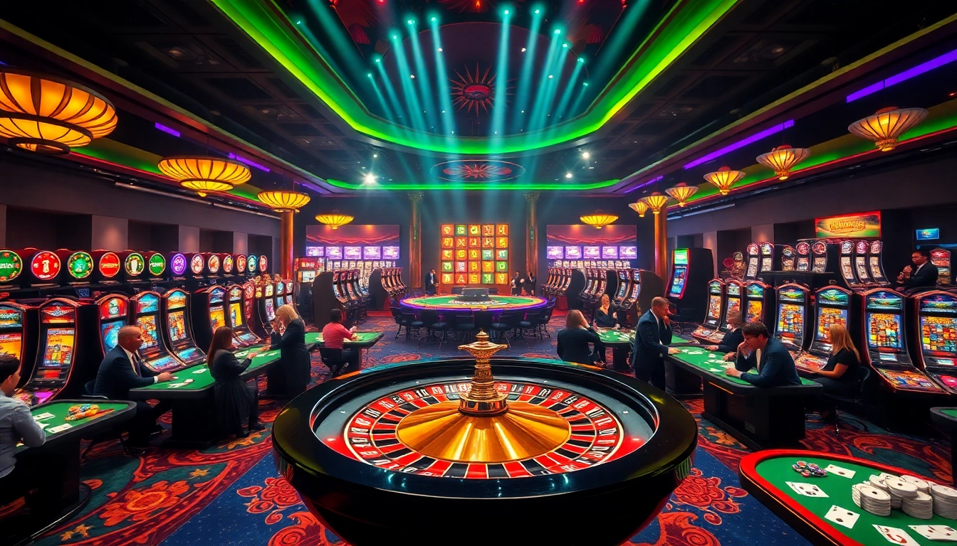 Experience gaming excitement at PH222 casino with roulette tables and vibrant slot machines