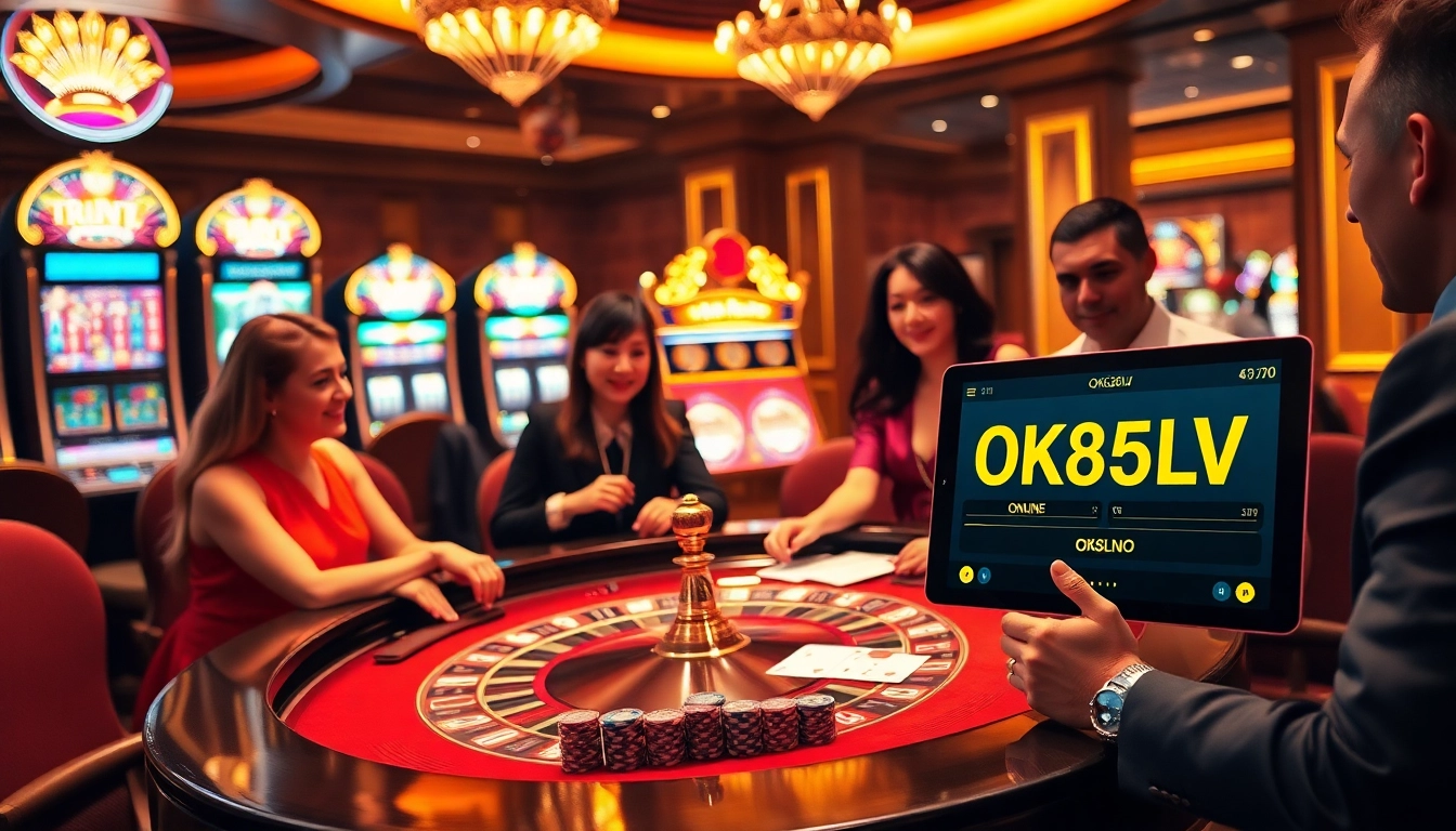 Players enjoying a thrilling game at the roulette table on OK365LV.COM, showcasing a vibrant casino atmosphere.