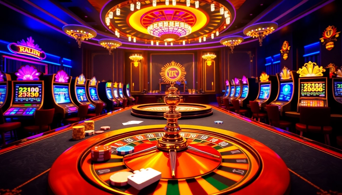 A thrilling scene of raja barong slot action with vibrant slot machines and casino chips.