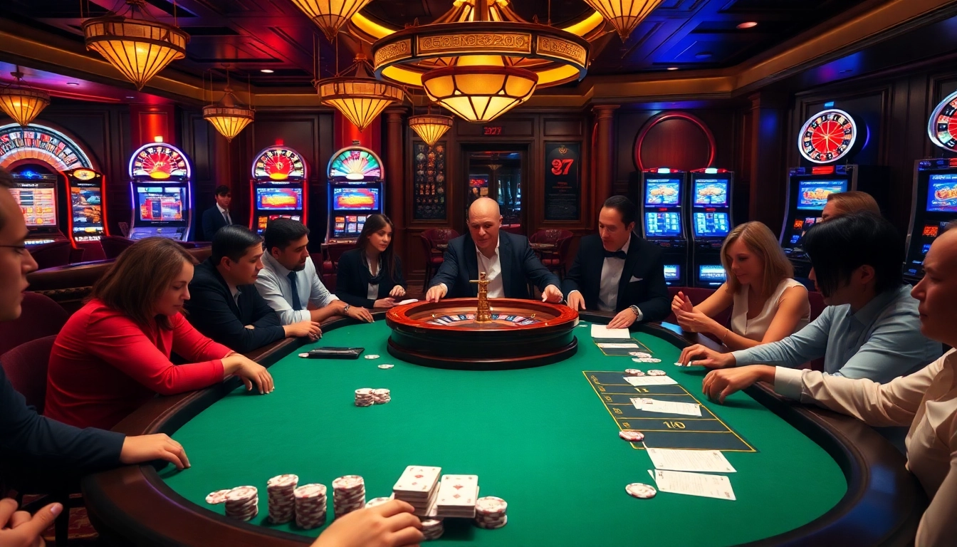 KJC casino scene showcasing poker action with vibrant tables and excited players.