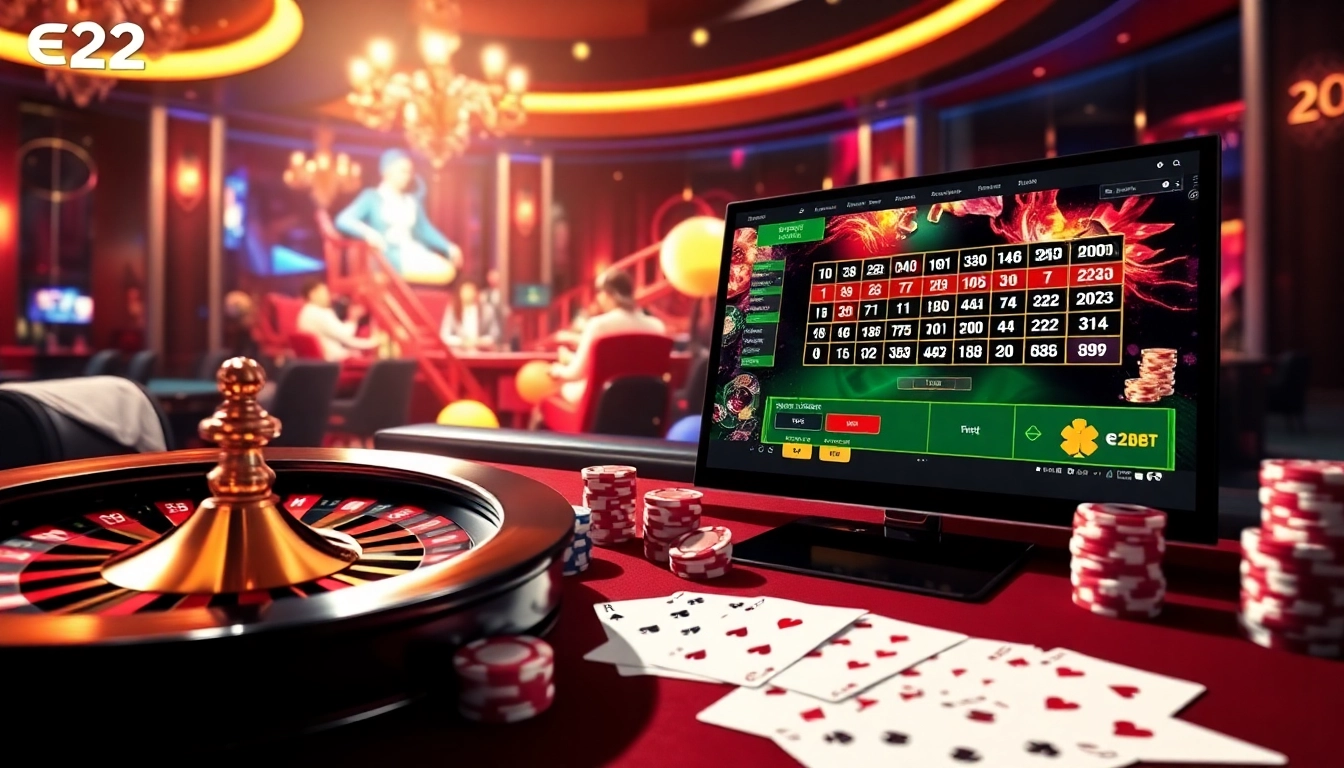 Engage in thrilling games at nhà cái e2bet, featuring vibrant casino visuals and exciting betting action.