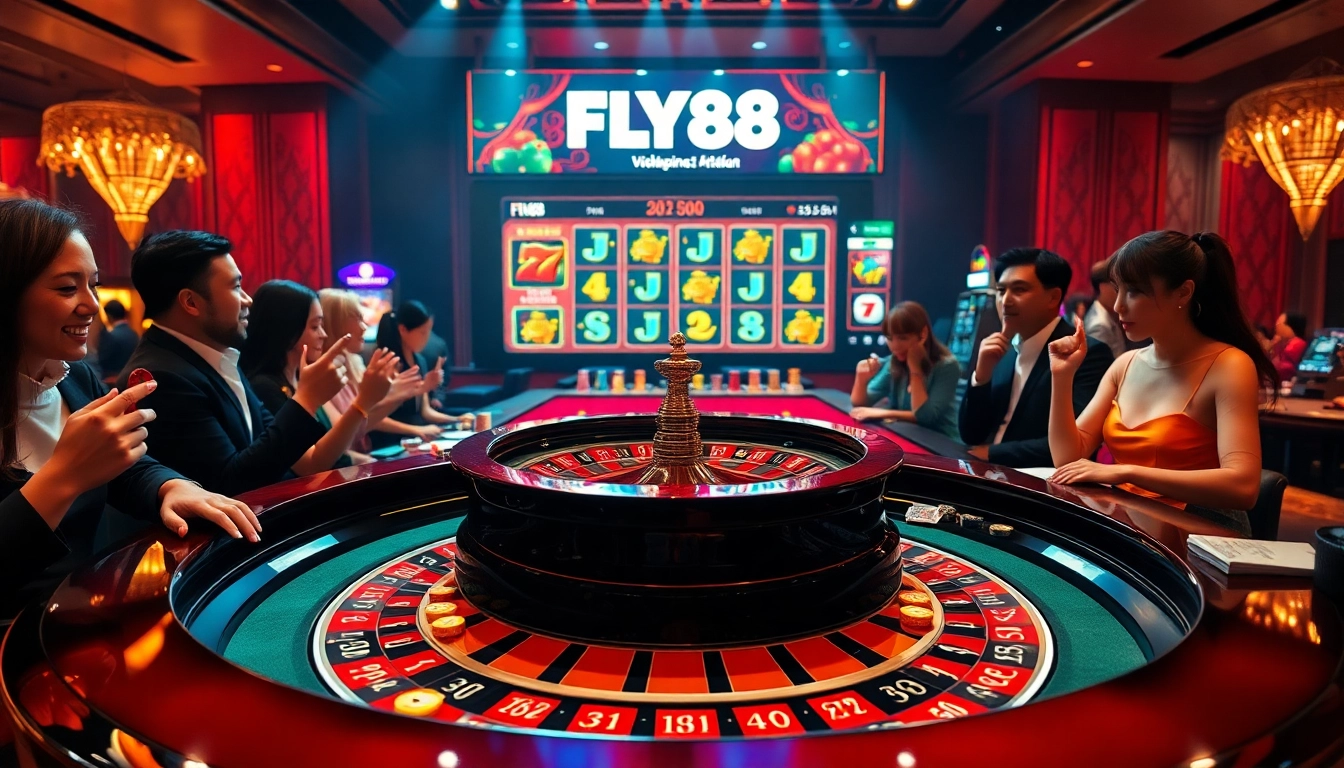 Experience FLY88 Việt Nam's thrilling casino atmosphere with roulette, chips, and online gaming interface.