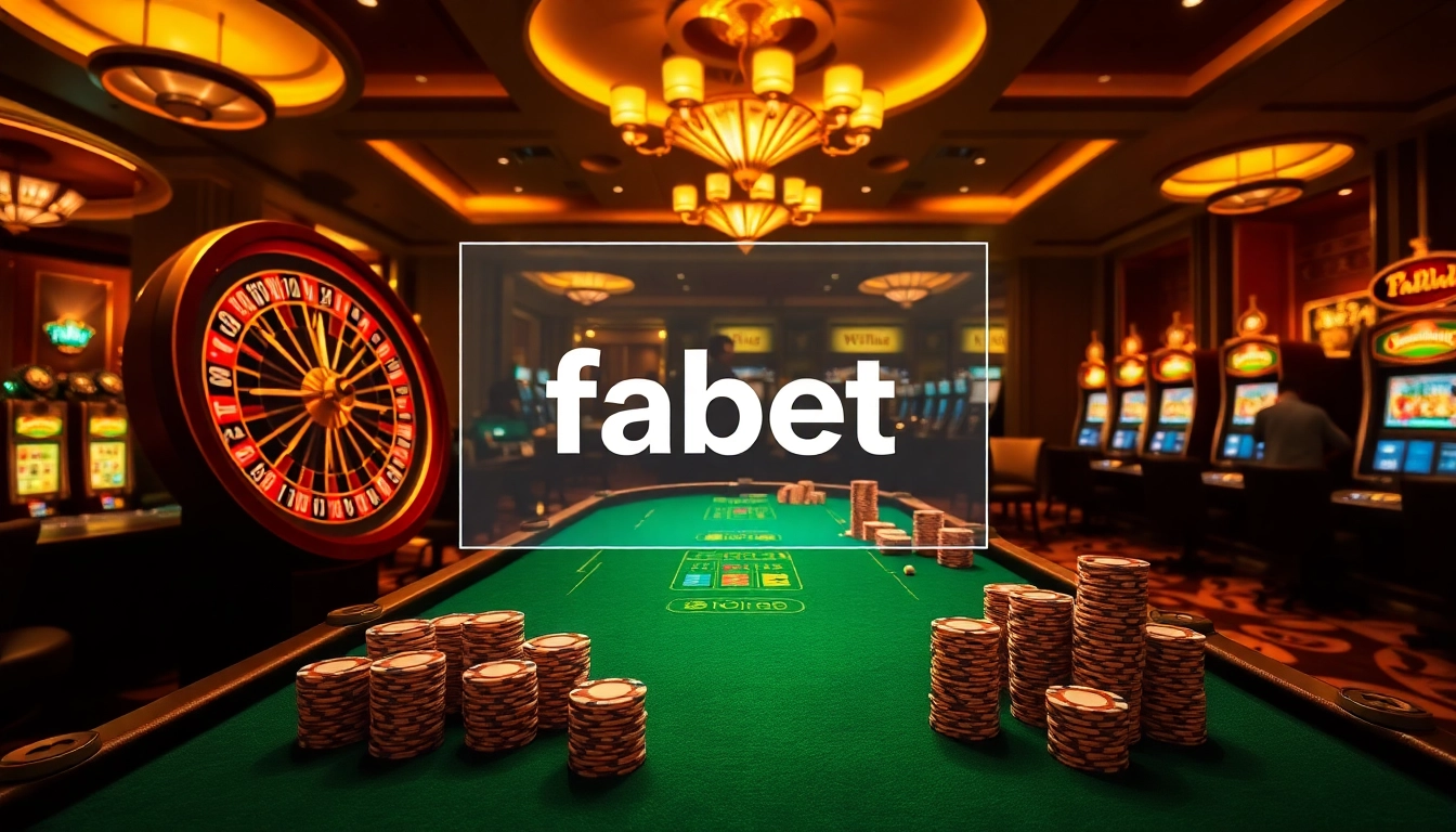 Experience the thrill of fabet with poker tables, roulette wheels, and vibrant casino visuals.