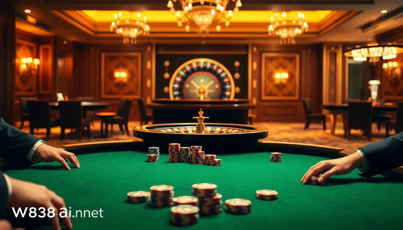 Experience the excitement of high-stakes gaming at W88ai.net with elegant poker tables and thrilling roulette.