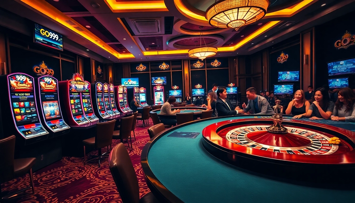 Players engaging in dynamic gambling action at a Go99 themed casino.