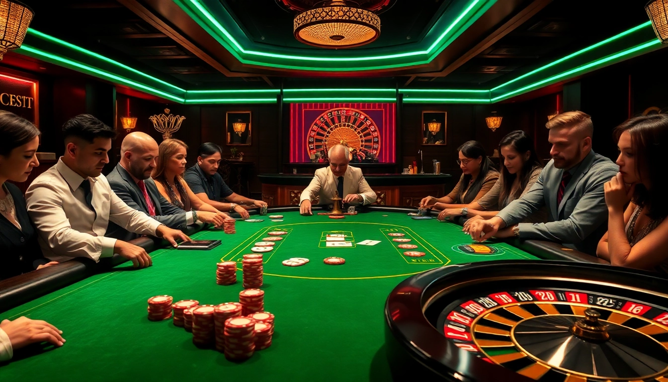 SODO casino scene with a luxurious poker table and players in an electrifying atmosphere