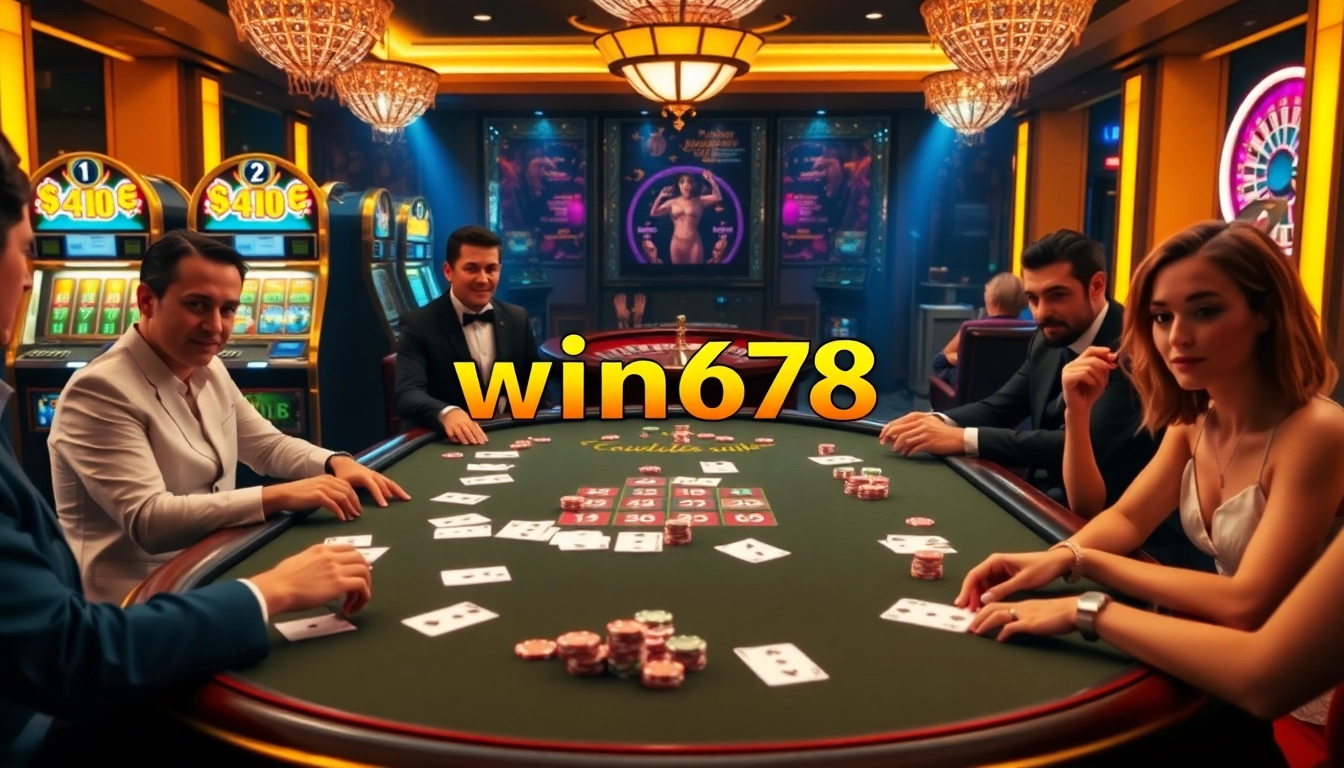 Experience the thrill of win678 with vibrant casino tables, sleek cards, and colorful poker chips.