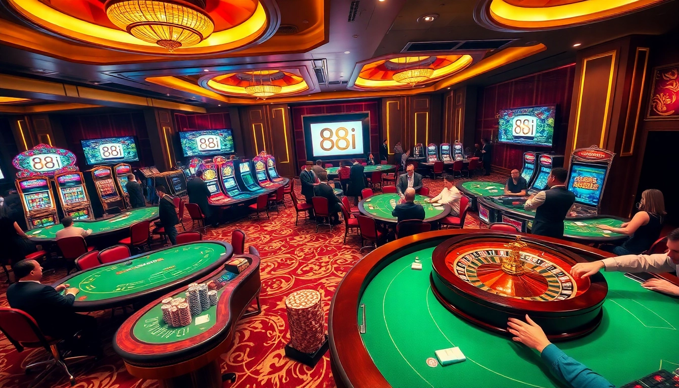 Experience the thrill of 88i at a luxurious casino with vibrant tables and excited players.