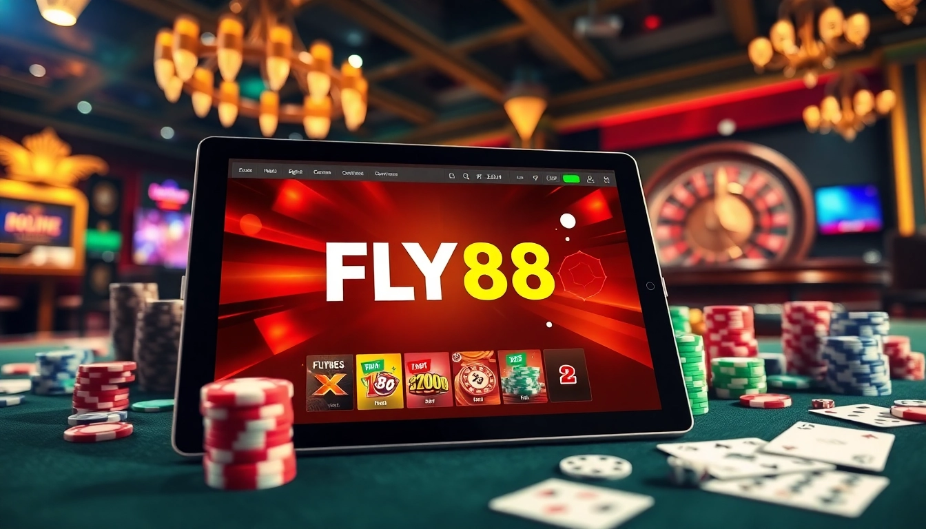 Play games at the FLY88 link interface showcasing vibrant online casino excitement and luxury.