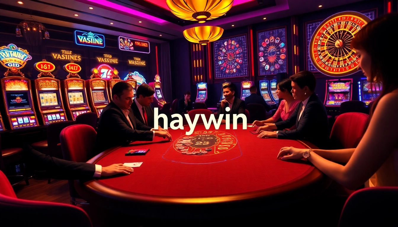 Experience the thrill of high-stakes gambling at haywin casino with vibrant poker tables and slot machines.