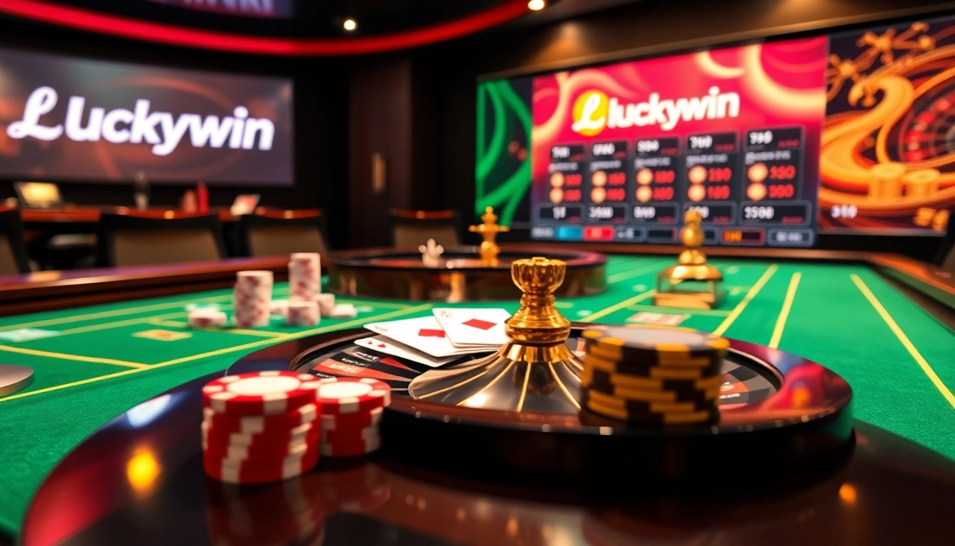 Experience the thrill of winning at Luckywin with vibrant casino tables and engaging gambling visuals.