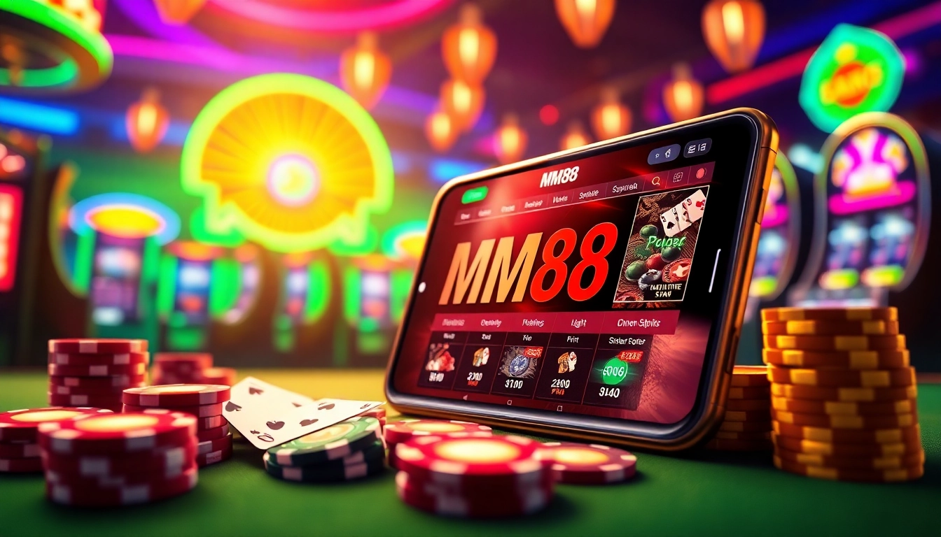 Experience top-tier gaming at MM88 with an engaging slot machine setup and vibrant casino ambience.