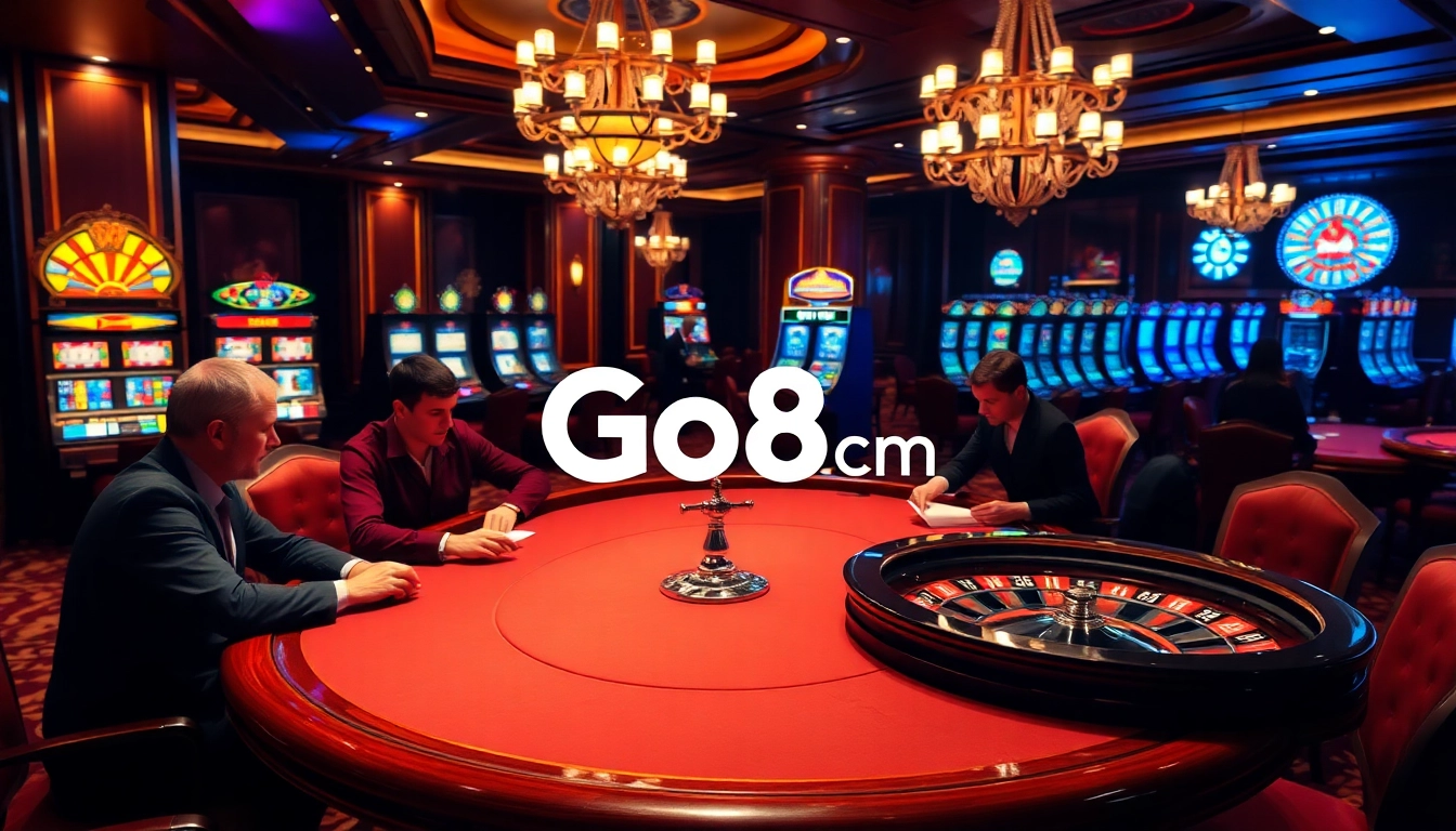 Engaging players at the Go8.com casino table, showcasing high-stakes poker action and excitement.