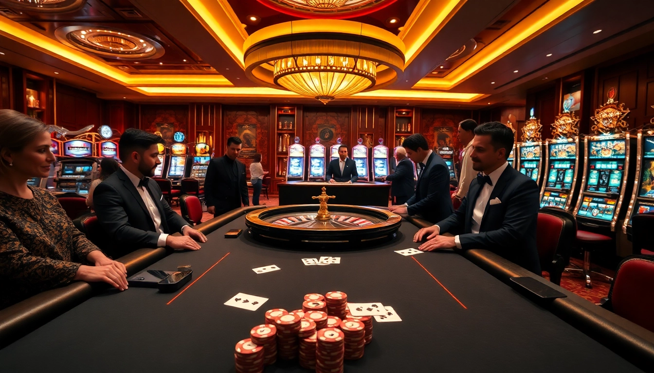 Experience the thrill of winning at OKKING's luxurious casino tables, surrounded by players.
