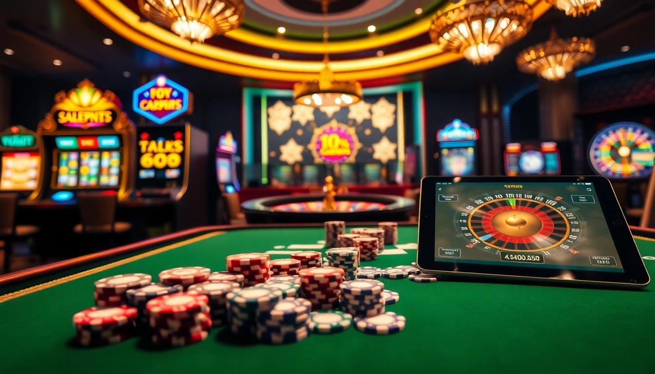 Experience the thrill of betting at https://vmax1.co/ with a vibrant casino table and stunning slot machines.